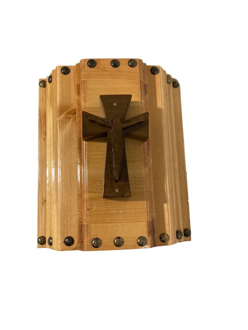 Wooden Cross Decorative Storage Box With Hinged Lid And Drawer